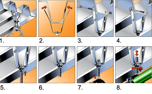 Порядок монтажа ERHR - Подвес-трапеция для монтажа к профнастилу