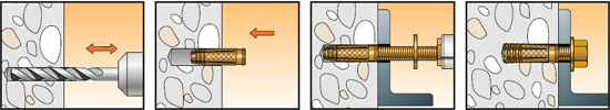 Порядок монтажа EXA - латунный разжимной анкер